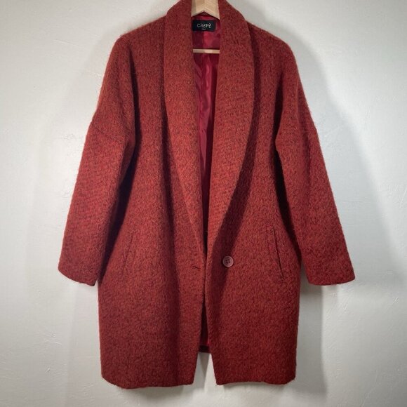Chepe Italy Coat Womens S Red Alpaca Wool Blend Peacoat Oversized Casual Artsy - Picture 1 of 12